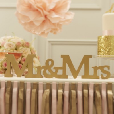 Mr & Mrs Wooden Gold Sign 